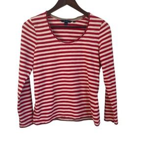 Boden Red and White Striped Long Sleeve Tee